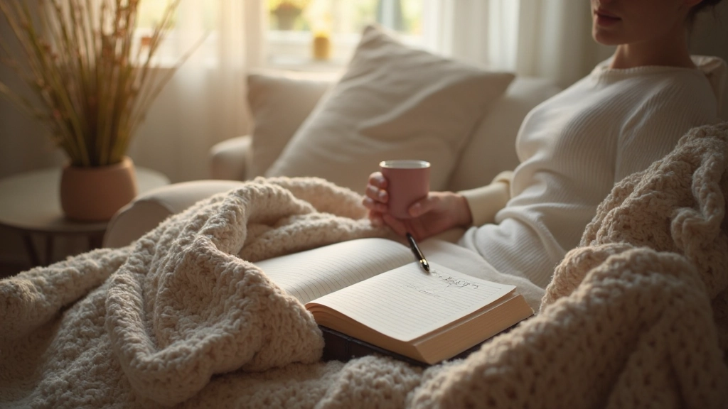 Persoon die aan een tafel zit met notitieblok en koffie, vochtend daglicht door het raam, gerichte werkomgeving